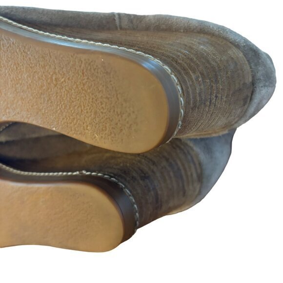 J Jill Taupe Suede Wedge Heel Ankle Booties Boots Laced Stack Wood Heel Size 10 - Picture 9 of 10